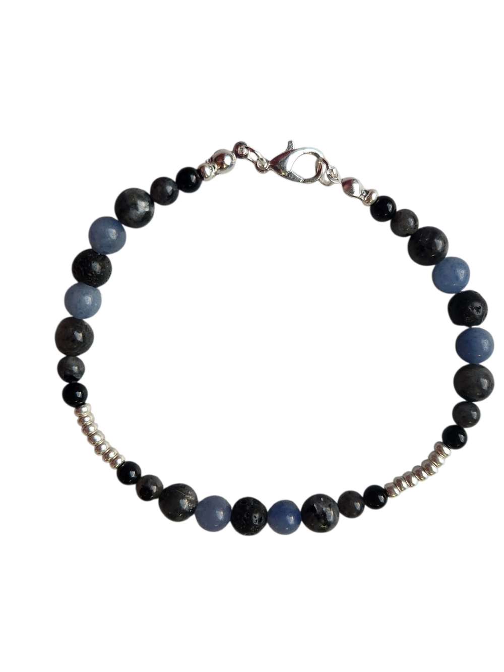 Agate, Labradorite, Blue Aventurine & Lava Stone Beaded Bracelet